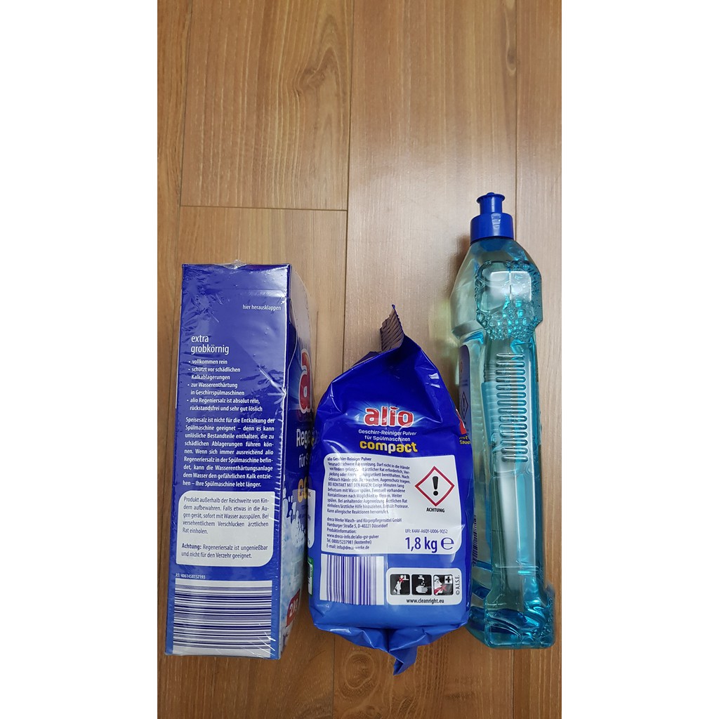 Combo sản phẩm Bột rửa bát Alio 1.8KG + Nước bóng Alio 1000ml + Muối Alio 2Kg