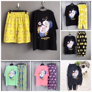 [ COMBO TIẾT KIỆM ] Set áo thun Kì Lân Unicorn Elektron + quần dài , short cảtoon / thun 2 sọc unisex