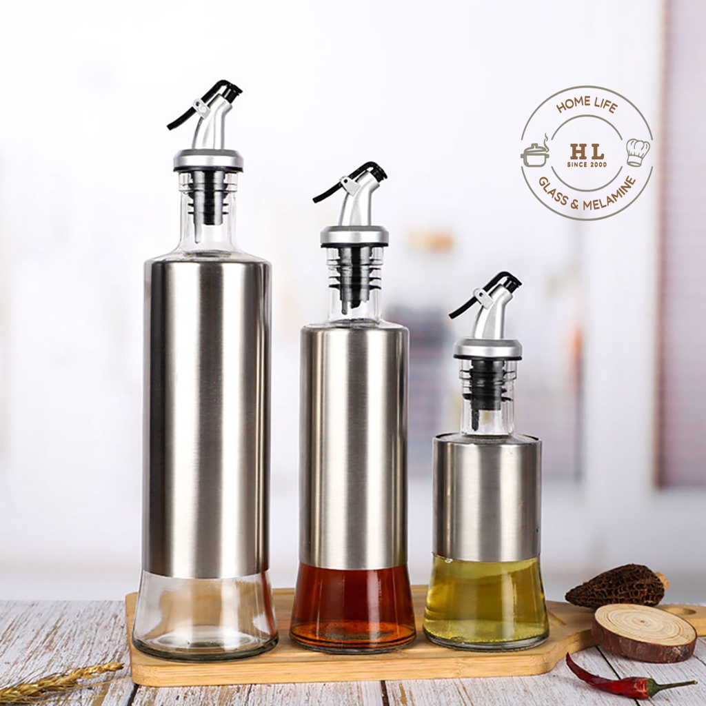 Chai Thủy Tinh Đựng Dầu Ăn - Nước Tương - Nước Mắm - Gia Vị Bọc Inox Có Vòi Chiết Rót Thông Minh 200ml, 350ml, 500ml