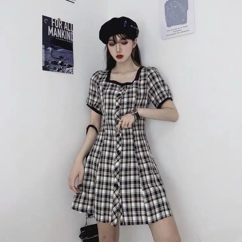 [Siêu giảm giá] Váy ulzzang kẻ caro đen trắng cá tính 05