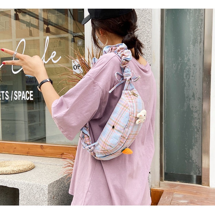 Túi Bao Tử Đeo Chéo Đeo Vai Hoạ Tiết Sọc Caro Dễ Thương Thời Trang Cho Bạn Nữ