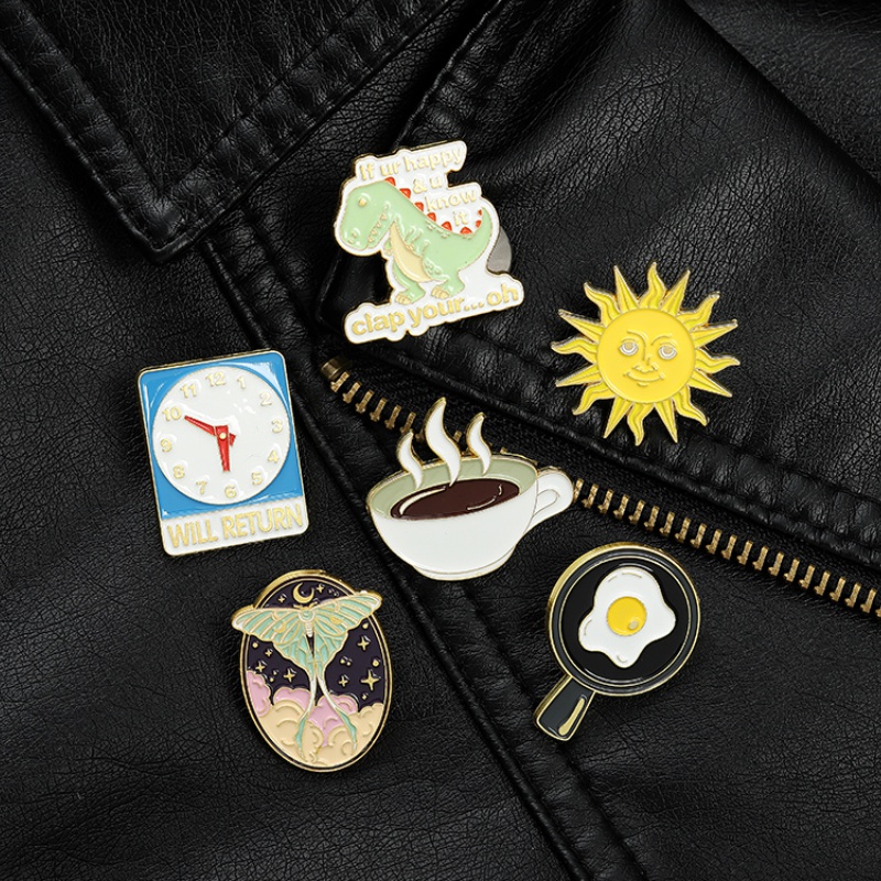 Ghim cài áo Miss Zoe hình trứng chiên tách cà phê ông mặt trời nhiều mẫu tùy chọn hoạt hình ngộ nghĩnh