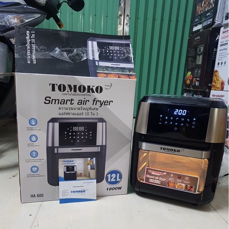 Nồi chiên không dầu TOMOKO Nhật Bản DUNG TÍCH SIÊU LỚN 12L Màn hình CẢM ỨNG, Lồng quay, Tầng nướng - BH 12 THÁNG