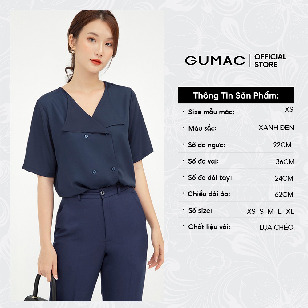 [Mã WABRGU72 giảm 10% tối đa 50k đơn 250k] Áo sơ mi nữ phối nút GUMAC phong cách công sở, thời trang cao cấp AB586