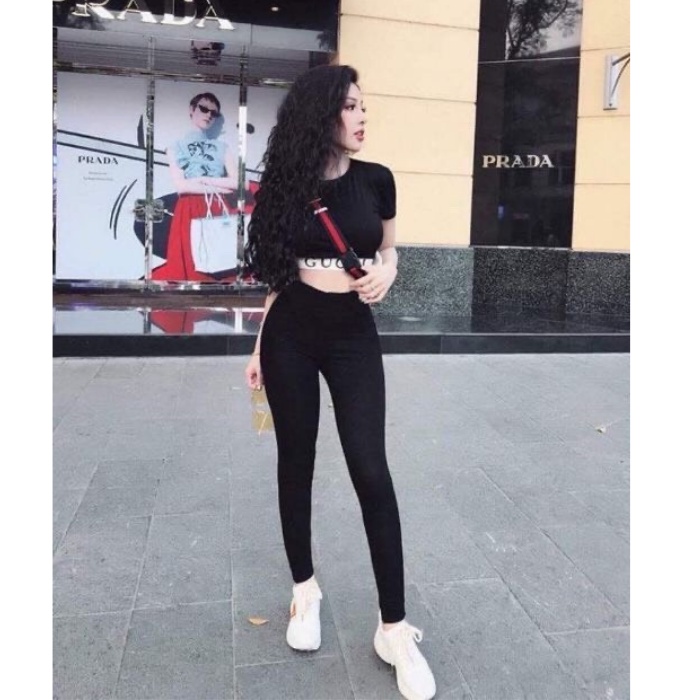 Quần legging nữ D9 dài nâng mông lưng cạp cao