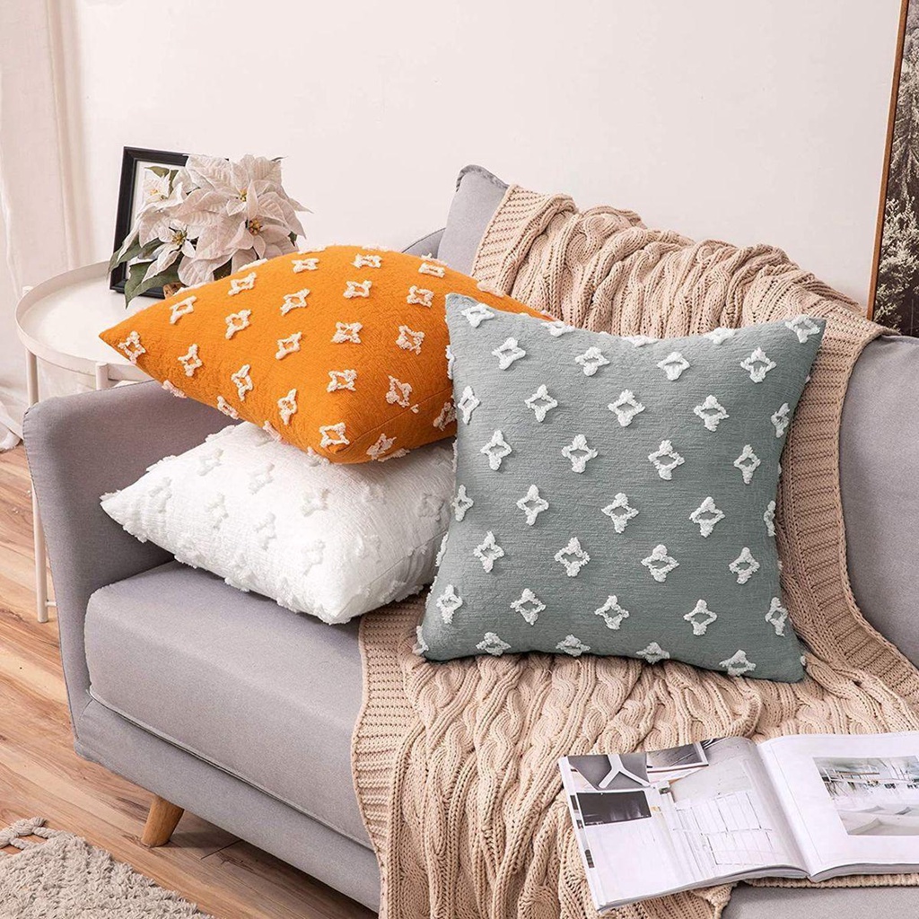 Vỏ Gối Sofa / Giường Ngủ Vải Jacquard Mềm Mại Họa Tiết Hình Thoi Hiện Đại