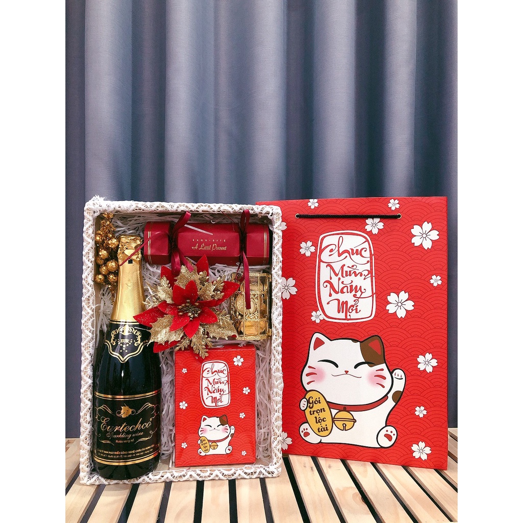 khay quà tết sang trọng mới - Giỏ Quà Tết:  Hi Vọng kèm túi như hình | BigBuy360 - bigbuy360.vn