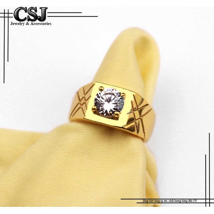 NHẪN NAM INOX MẠ VÀNG SỌC XÉO ĐÍNH XOÀN CÁ TÍNH SANG TRỌNG - tặng hộp đựng xinh xắn