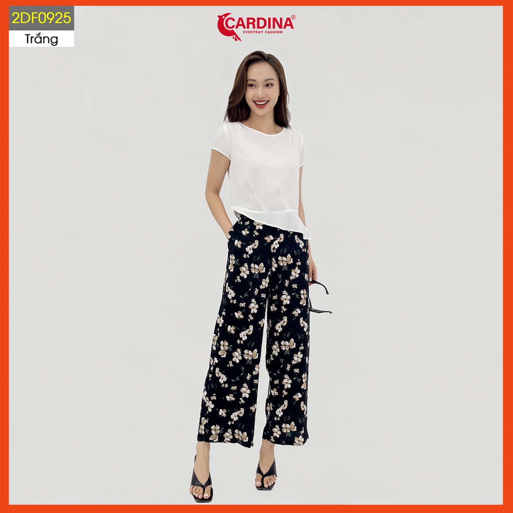 Đồ bộ nữ CARDINA cao cấp áo chất đũi trơn bamboo quần lụa Mango dáng suông họa tiết 2DF09