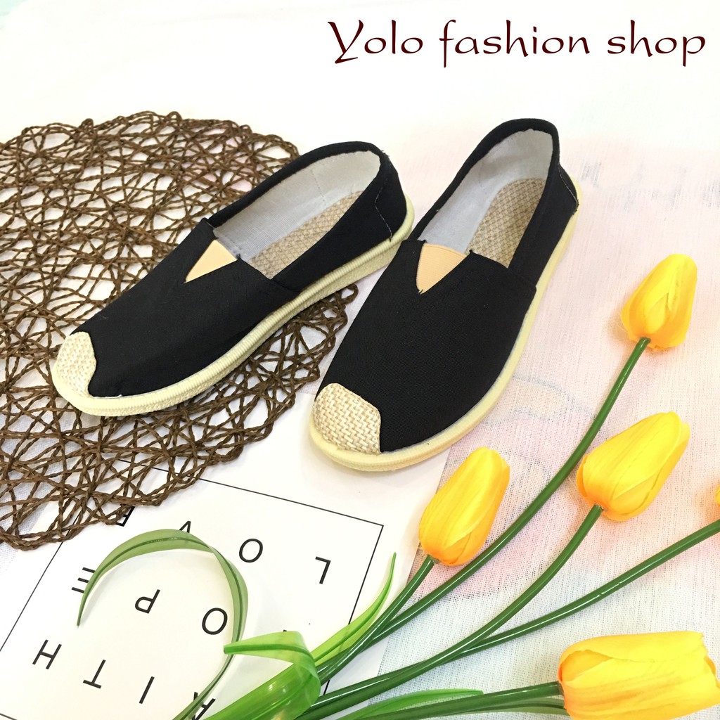 [Hình thật] GL1 Giày lười slip on nữ bọc cói vintage thời trang