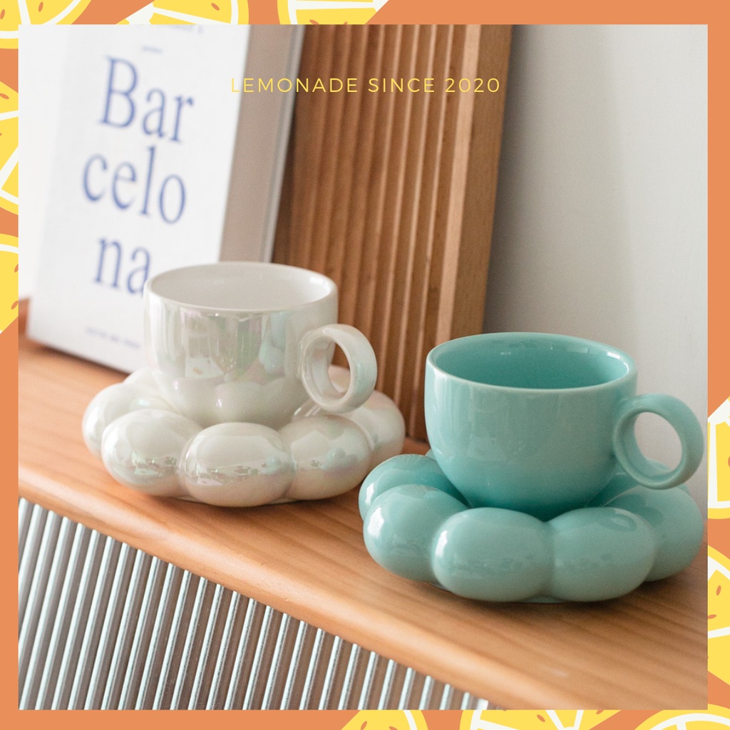 Cốc sứ có đĩa hình hoa dày dặn độc lạ Douyin tone màu pastel dịu dàng