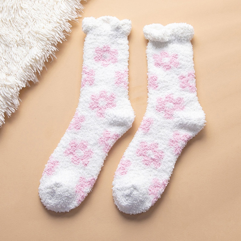 Xiangbao Vớ Nhung San Hô Xù Màu Trơn Họa Tiết Hoa Ngọt Ngào Có Diềm Xếp Nếp Cho Nữ Vào Mùa Đông