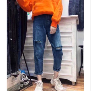 Quần baggy jean rách hai line