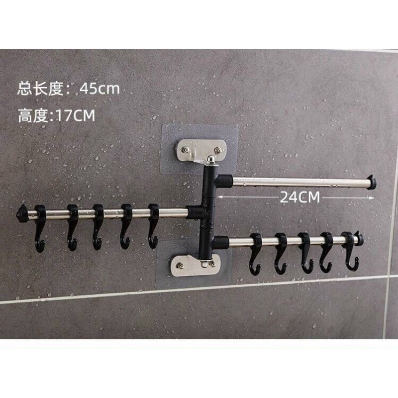 Thanh treo kèm móc đa năng xoay 180 , 3 THANH 10 MÓC CÓ miếng dán cố định (CÓ HỘP)