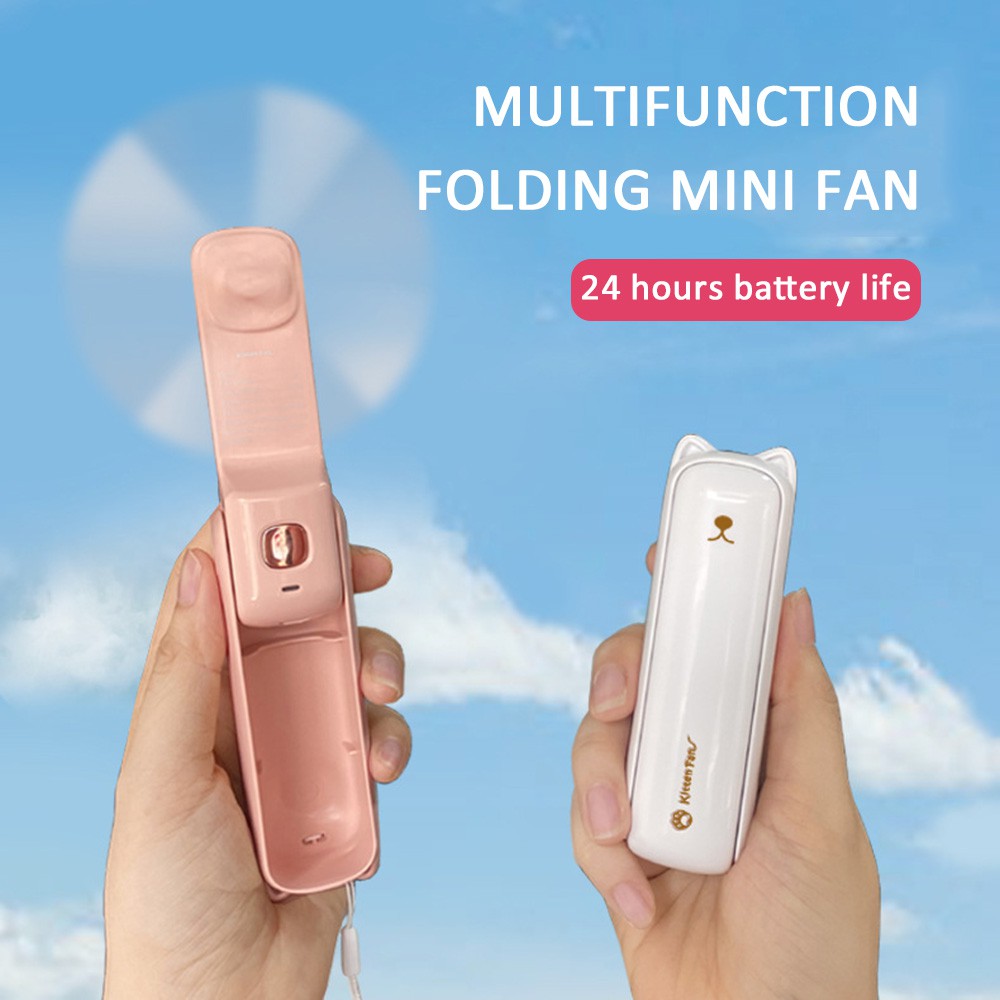 Quạt Điện Mini Cầm Tay Kiêm Đèn Pin Sạc Dự Phòng Ba Trong Một Đa Năng Gấp Gọn Mang Đi Tiện Dụng
