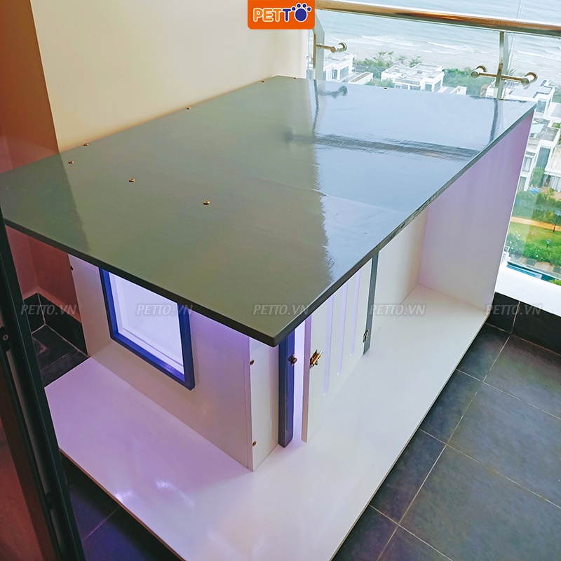 Nhà cho chó PETTO ngoài trời bằng gỗ CHẮC CHẮN thiết kế thông minh KÈM ĐÈN LED hiện đại phù hợp mọi nhà DH014