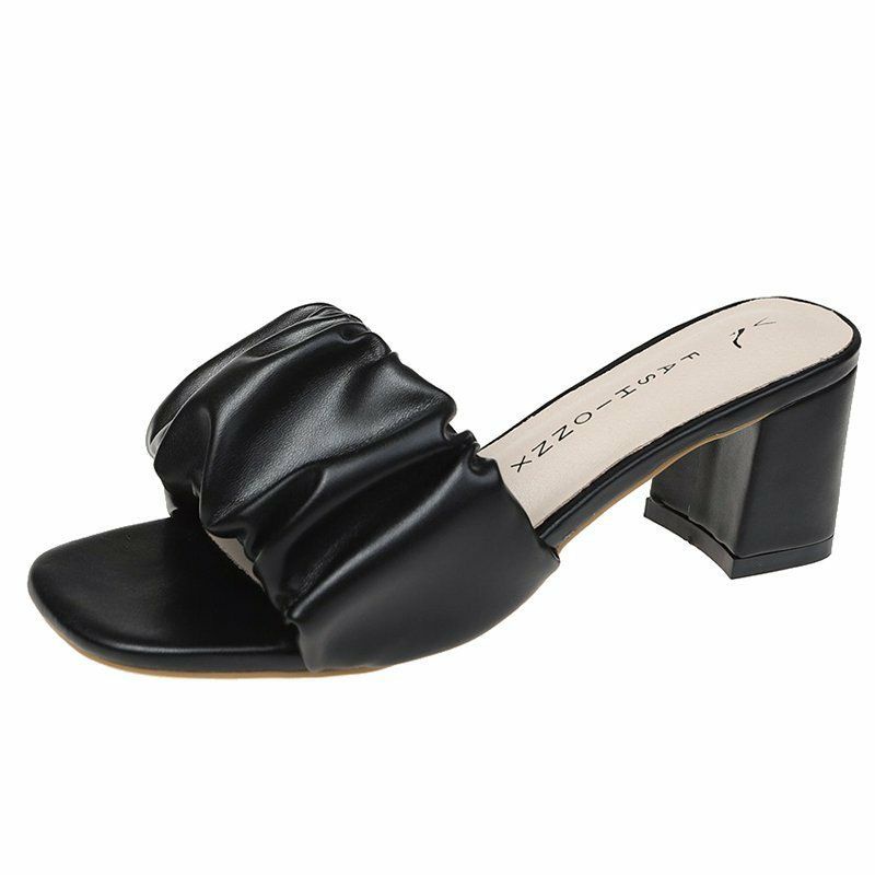 Guốc cao gót quai ngang bèo nhúm gót vuông cao 6 cm mã GO07