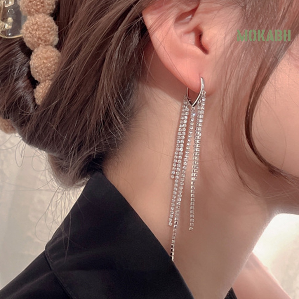 1 Đôi Bông Tai Dáng Dài Đính Đá Thời Trang Dành Cho Nữ