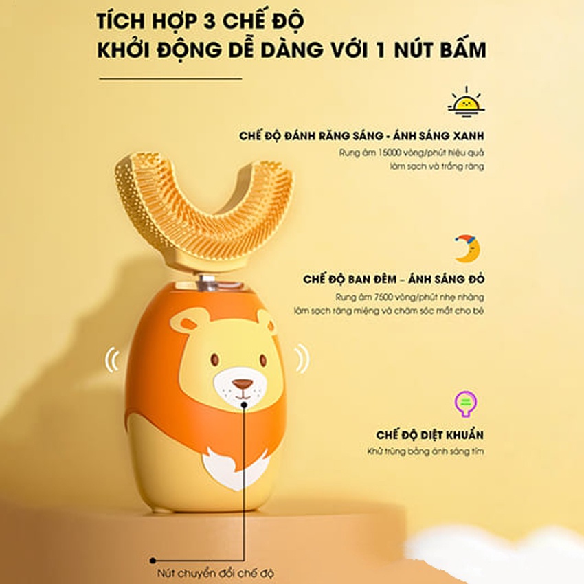 Bàn Chải Điện Chữ U Cho Bé từ 2-8 tuổi bản tiếng Việt (Hàng chính hãng bảo hành 6 tháng, 1 đổi 1 trong 30 ngày)