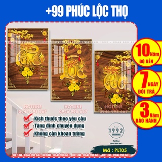 Tranh Treo Tường [Cao Cấp] Bộ tranh tráng gương PHÚC LỘC THỌ phòng khách,ban thờ, cầu thang [SKU-PLT05]-XưởngTranh1992