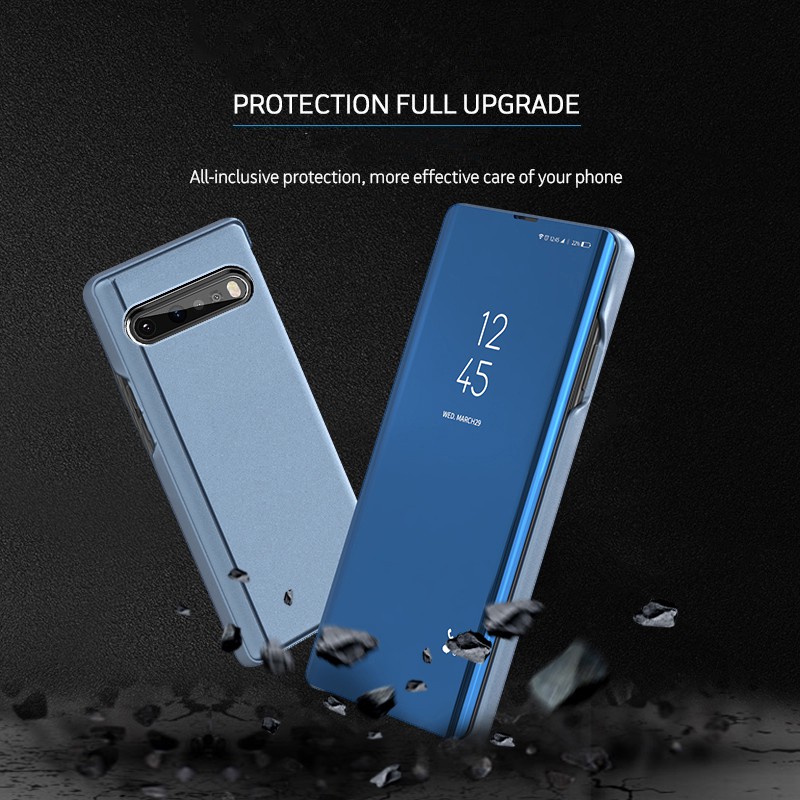 Bao da LG Ốp lưng điện thoại dạng gương LG V60 ThinQ 5G vỏ BẢO VỆ Clear Smart Mirror View Flip Leather Case Stand holder Hard Protection shell Cover