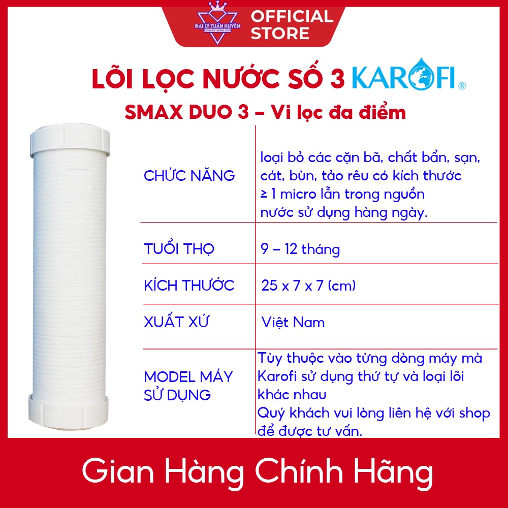 Bộ lõi lọc nước 123 Karofi - Dùng cho model B930, N-e239, N-e118, N-e119/U, N-e119/A, N7RO, E8RO, E9RO...