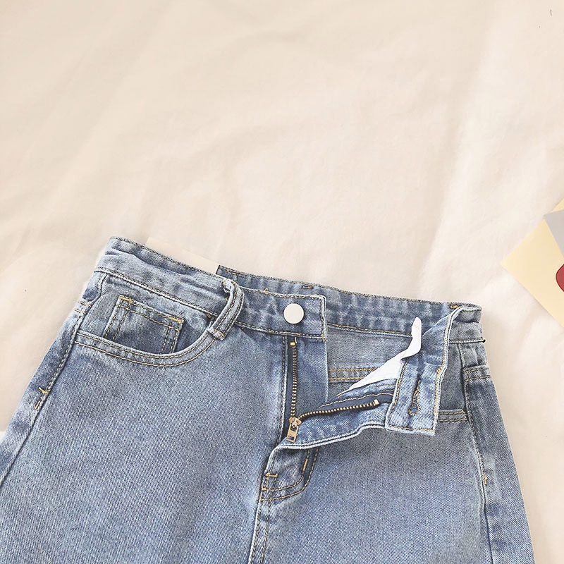 COZOK Chân váy jean Lưng Cao Form Ôm Thiết Kế Rách Tua Rua Phong Cách Retro