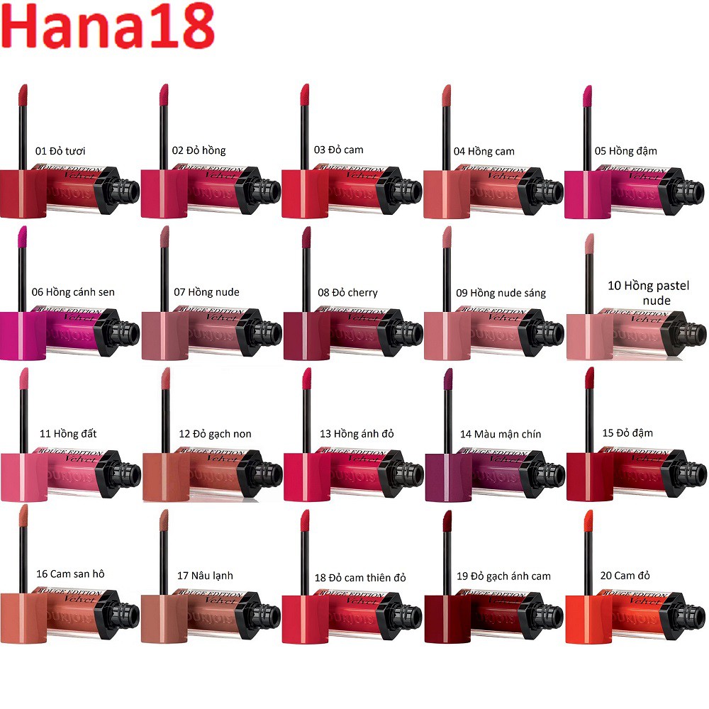 Son kem Bourjois Rouge Edition Velvet Pháp 01 đến 20 100% chính hãng. Hana18 cung cấp hàng 100% chính hãng