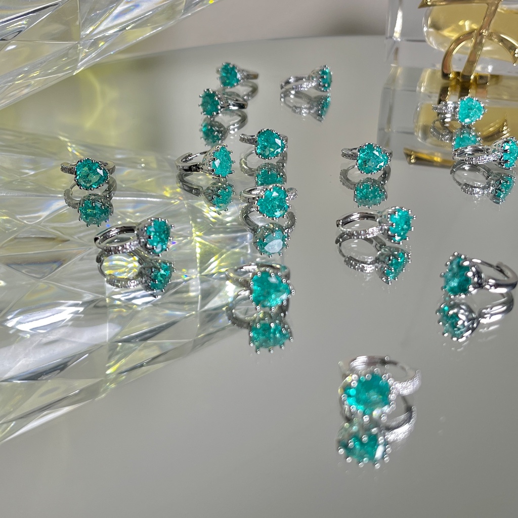 2022 Bông Tai Hình Trái Tim Đính Đá zircon Xanh Dương Phong Cách Hàn Quốc Mới