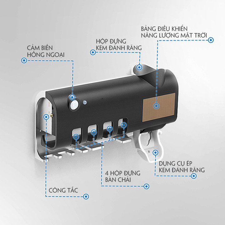 Gía Treo Bàn Chải, Khử Khuẩn Thông Minh Kết Hợp Bộ Nhả Kem Đánh Răng