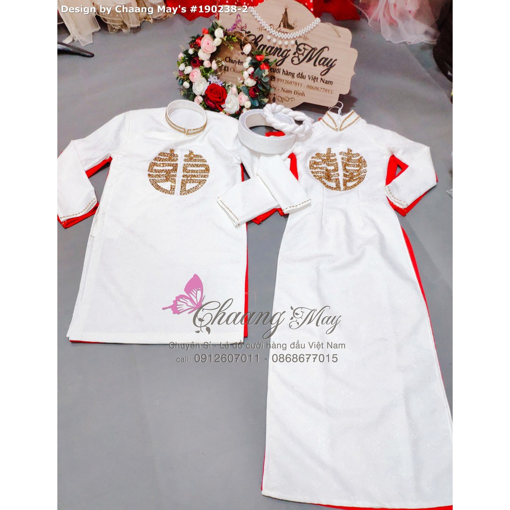 Áo dài cặp đôi nam nữ đính pha lê cao cấp Chaang may sẵn truyền thống cô dâu chú rể dự tiệc cưới lễ tết đẹp ADC122