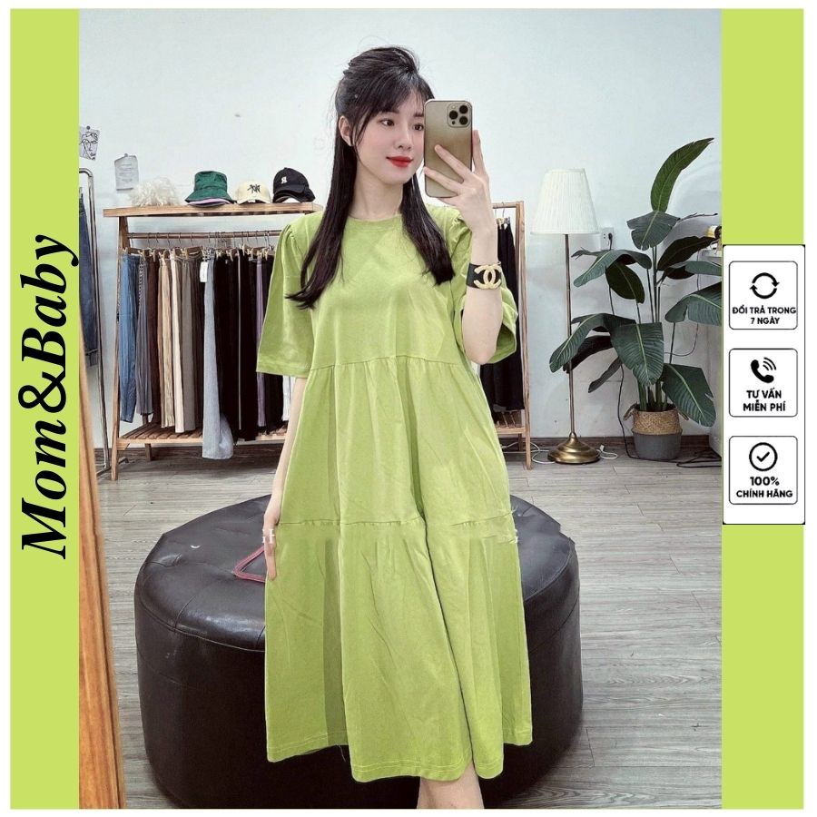 Váy bầu ngắn tay thiết kế tầng xinh xắn thời trang công sở Mom and baby M523