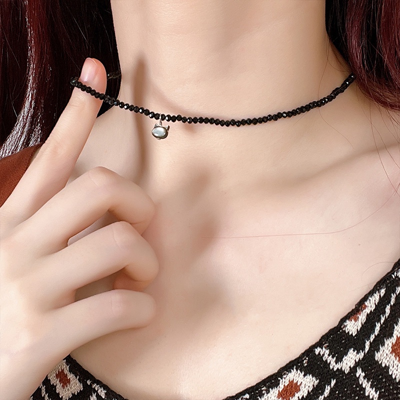 Vòng Cổ Choker Hình Mèo Trắng Đen Siêu Lấp Lánh Dễ Thương