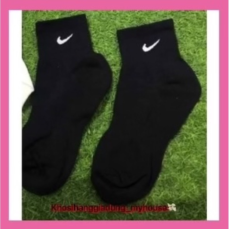 Tất vớ Nike trắng đen thể thao cổ ngắn cổ trung nam nữ vải dệt kim