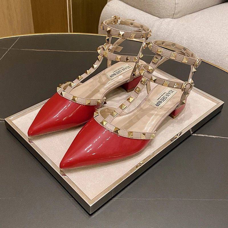 Giày Búp Bê Mũi Nhọn Đính Đinh Tán Thời Trang Mùa Hè Mới 2021