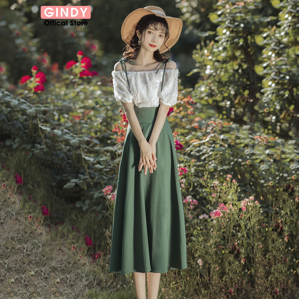 Set váy nữ GINDY thanh xuân ngọt ngào chân váy hai dây mix áo trễ siêu xinh V10120 | BigBuy360 - bigbuy360.vn