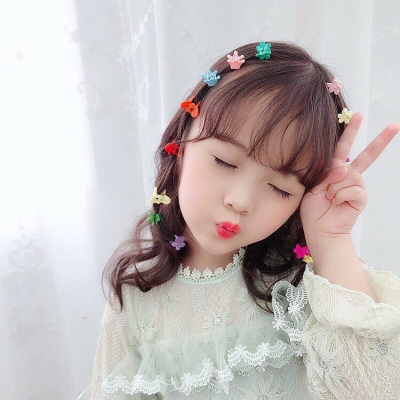 Túi 10 kẹp tóc càng cua mini mix nhiều màu xinh xắn dễ thương phong cách Hàn Quốc cho bé yêu