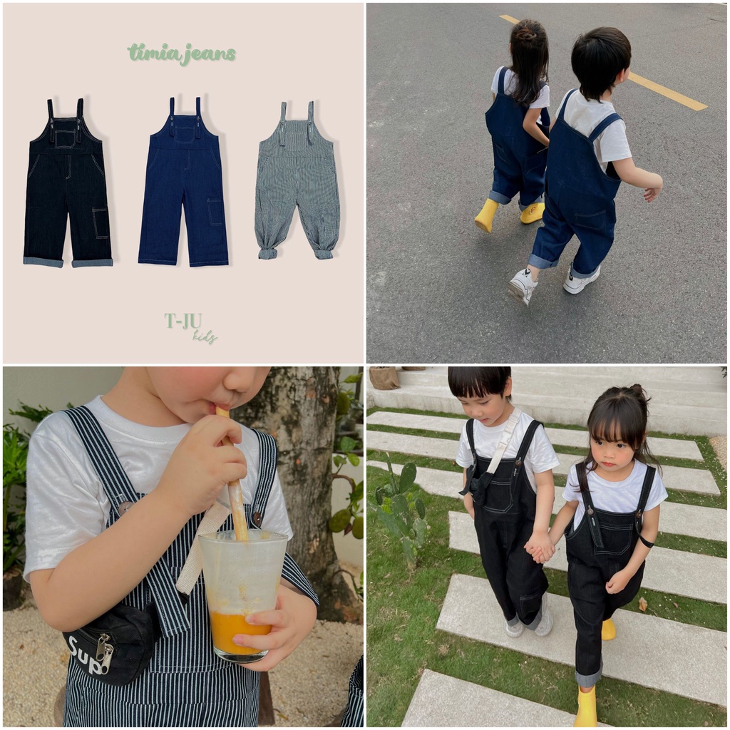 Quần yếm bò jeans denim cotton cao cấp bé trai/bé gái thiết kế (yếm timia jeans)