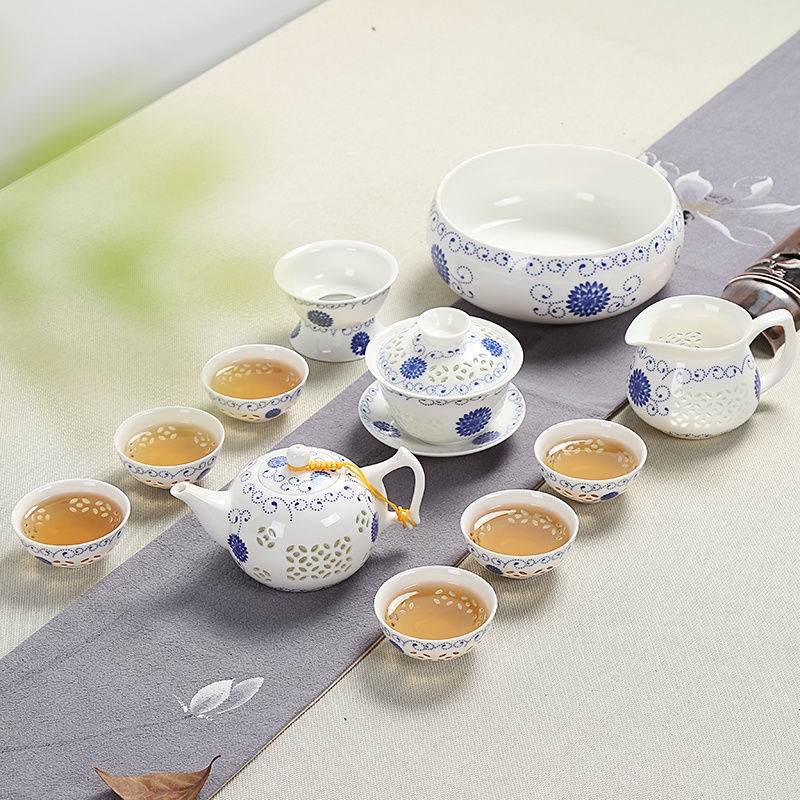 ▫Bộ Ấm Chén Trà Bằng Sứ Kèm Nắp Đậy Kiểu Kung Fu Đơn Giản Sáng Tạo TS4fz