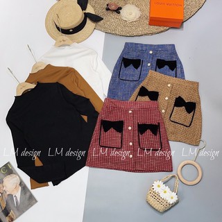 Set áo len chân váy dạ nơ hot hit( kèm ảnh thật shop chụp)