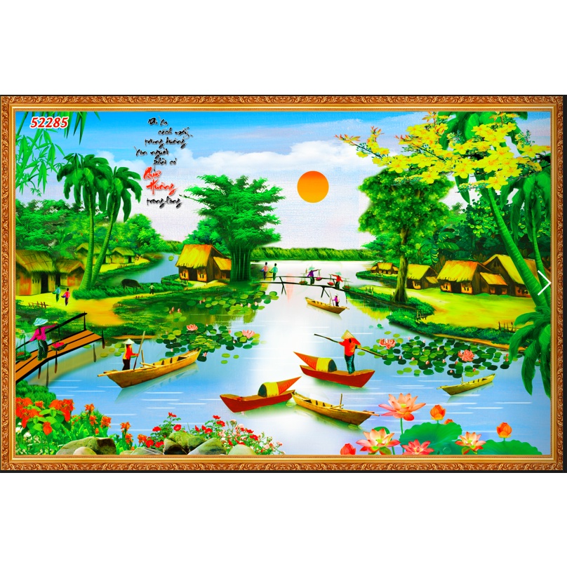 Tranh Đồng Quê Việt Nam Lụa 3D Cao Cấp Dán Tường không phai màu, chống thấm tốt