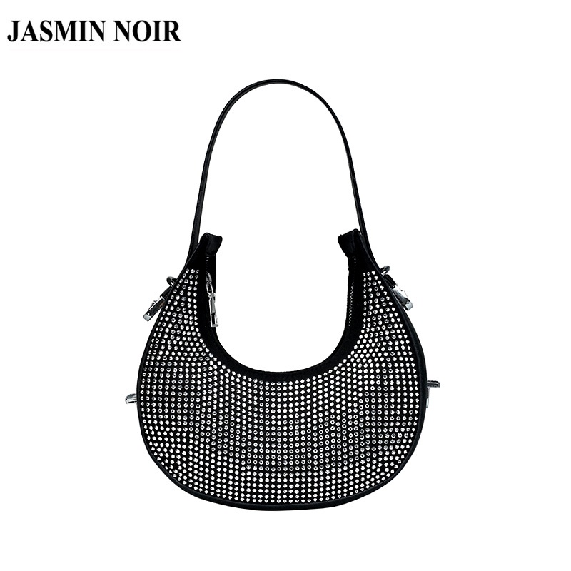 Túi xách JASMIN NOIR đeo chéo hình bán nguyệt đính đá thiết kế đơn giản cho nữ