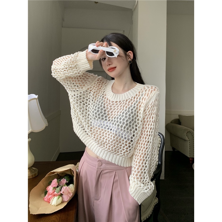 Porozi Áo dệt kim mỏng  dáng ngắn tay dài thời trang Hàn Quốc nhiều màu tùy chọn cho nữ