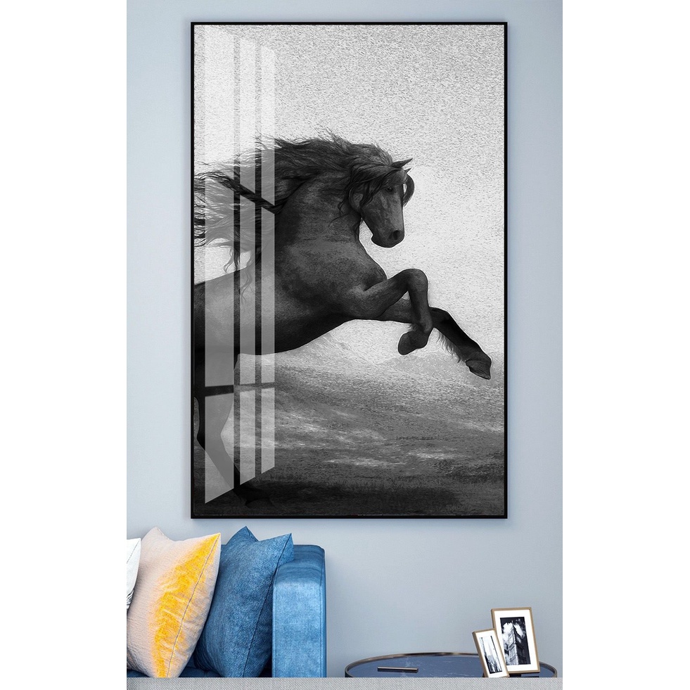 Tranh 2 bức ngựa phong thuỷ cao cấp trang trí phòng khách phòng ngủ khách sạn kèm khung - Melyhome Decor
