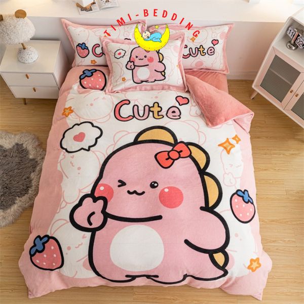 Chăn ga gối nỉ nhung 3D cao cấp hình con vật, hoạt hình cute, mềm mại và ấm áp - Timibedding