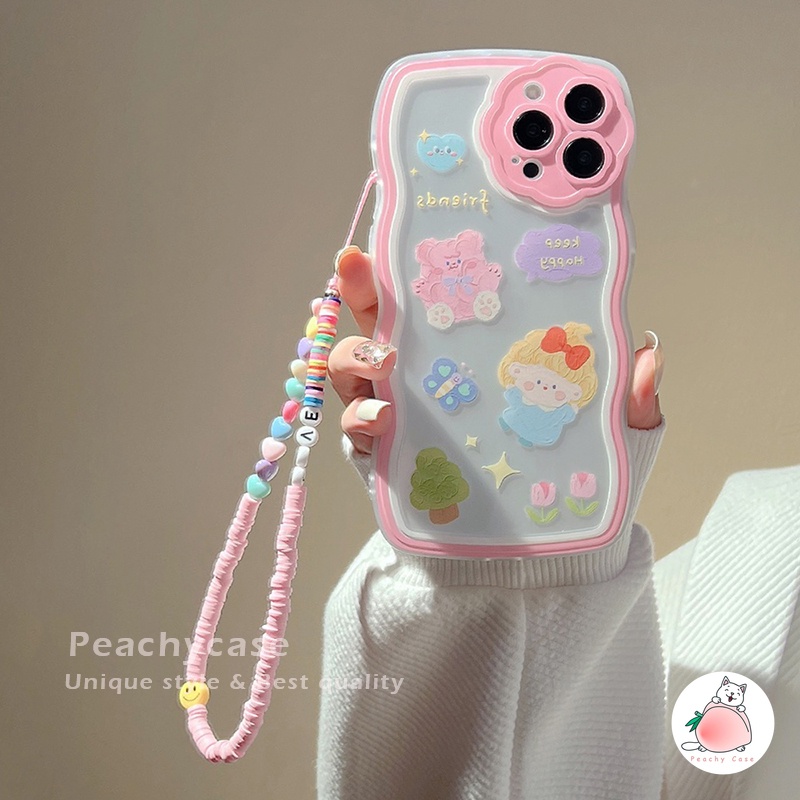 Ốp Điện Thoại TPU Mềm Hình Trái Tim / Gấu Có Dây Đeo Tay Chuỗi Hạt Cho iPhone 13 12 11 Pro Max Xr Xs Max X 7 8 Plus Se 2020