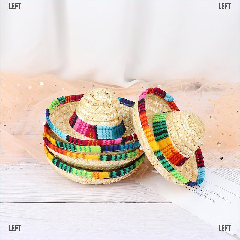 LEFT Mini Pet Dogs Straw Hat Sombrero Cat Sun Hat Beach Party Straw Hats Dogs Hat