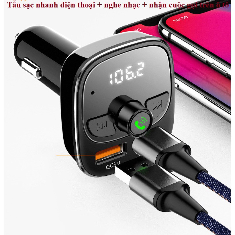 Tẩu sạc USB kép rảnh tay kiêm máy nghe nhạc MP3 bluetooth phát FM cho xe ô tô