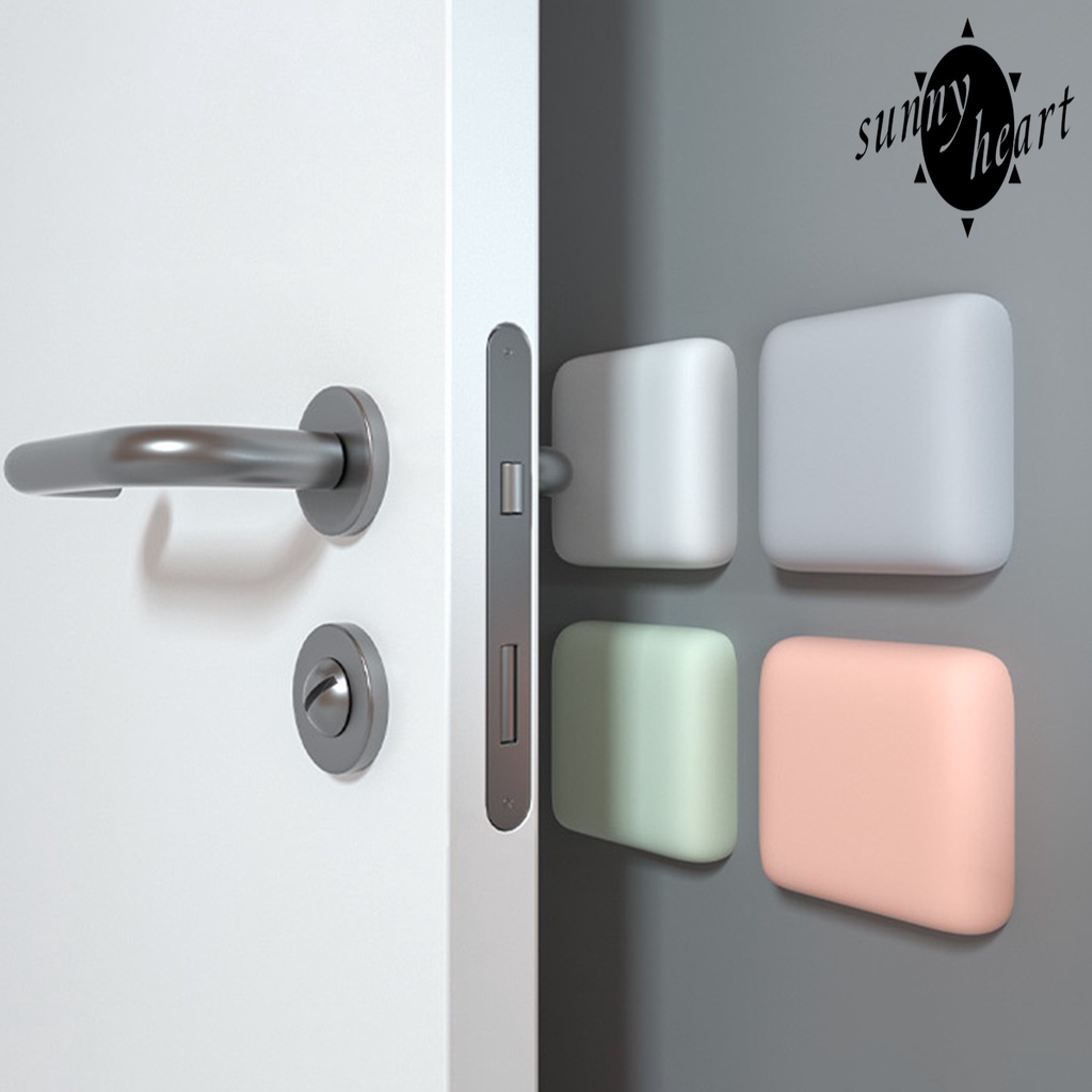 Set 4 Miếng Chặn Cửa Chống Sốc Hình Vuông Bằng Silicon Tự Dính Màu Trơn