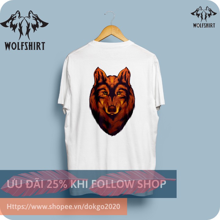 Áo Thun Hai Màu Đen Trắng Unisex Fom Rộng WOFTSHIRT  In Hình Cá Tính 100% Cotton Full Size Mặt Sói Nâu Đất